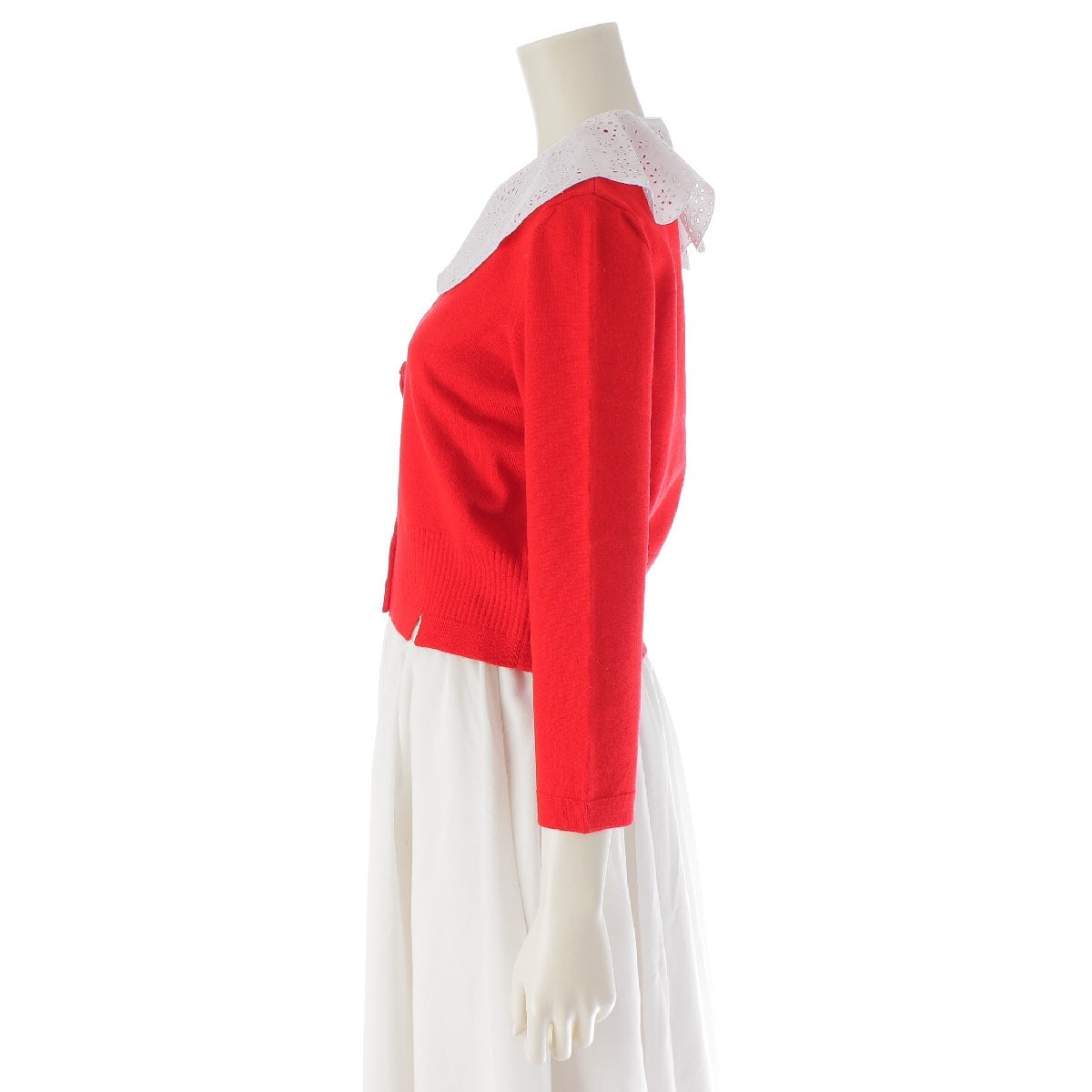 Patou wool Detachable collar, 3/4 sleeves, knit cardigan tops KN0368004303R Red M
