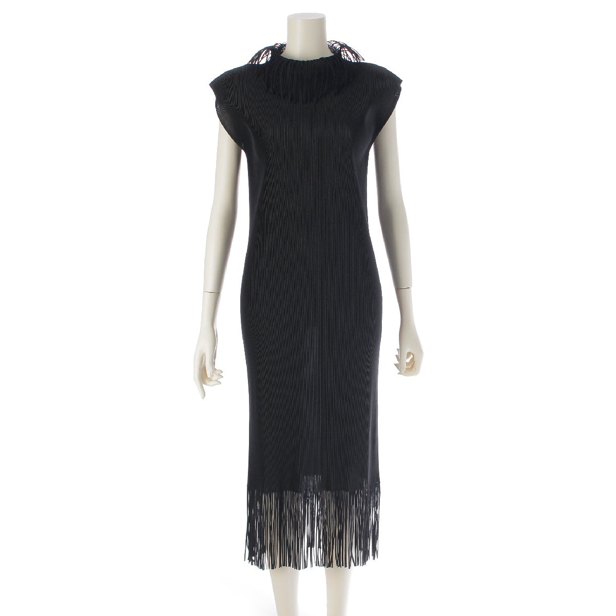 PLEATS PLEASE ISSEY  fringe sleeveless one piece dress PP21-FH009 black 2