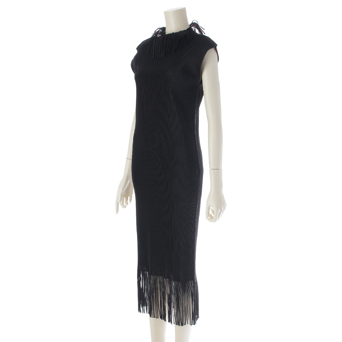 PLEATS PLEASE ISSEY  fringe sleeveless one piece dress PP21-FH009 black 2