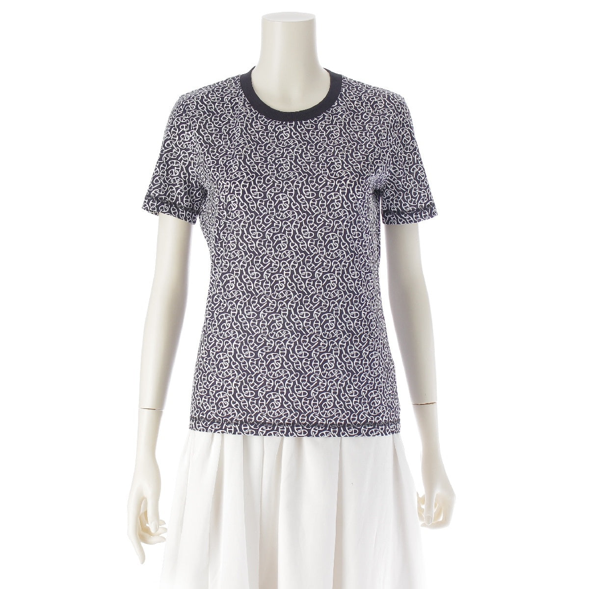 HERMES 24Stainless Steel cotton Nausa Chaine d'Ancre all-over print short-sleeved T-shirt Cut tops black 36