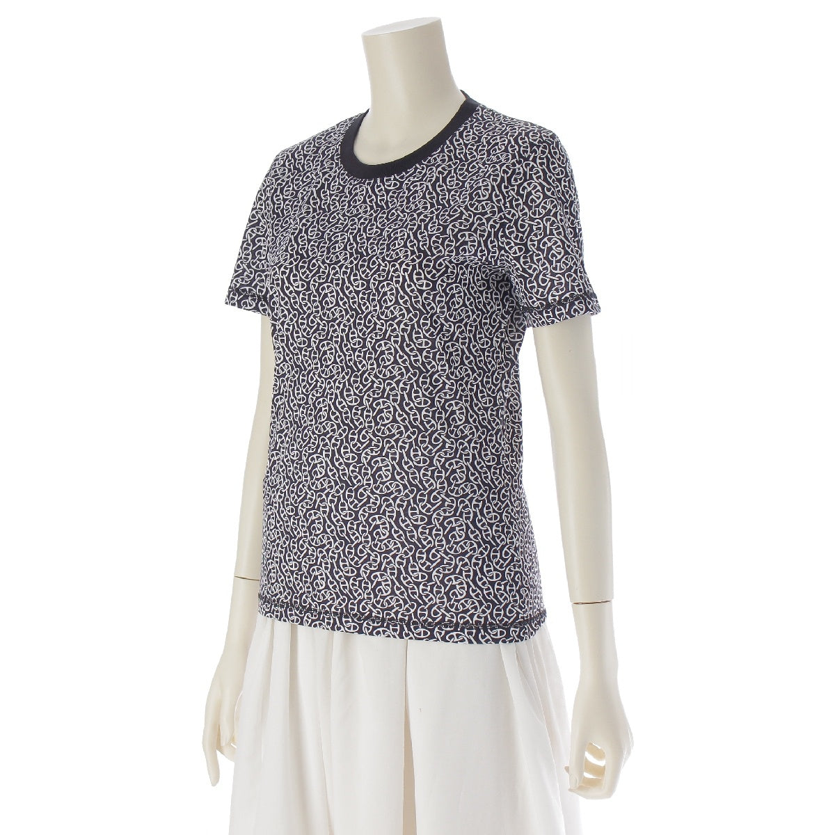 HERMES 24Stainless Steel cotton Nausa Chaine d'Ancre all-over print short-sleeved T-shirt Cut tops black 36