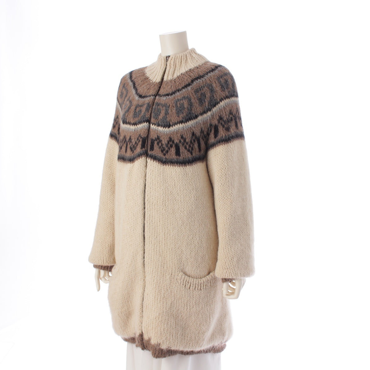 HERMES Gaultier period alpaca Nordic Pattern outer Zip-up cardigan jacket beige SM