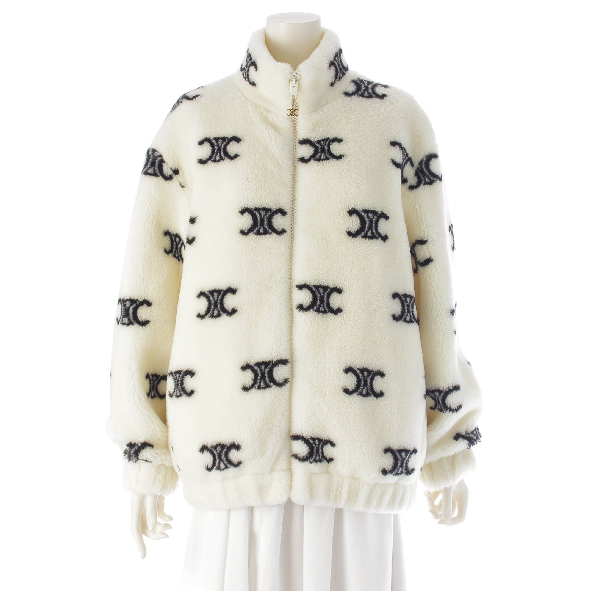 CELINE wool Triomphe Eco Fur Blouson Zip jacket 2Y983389U white S