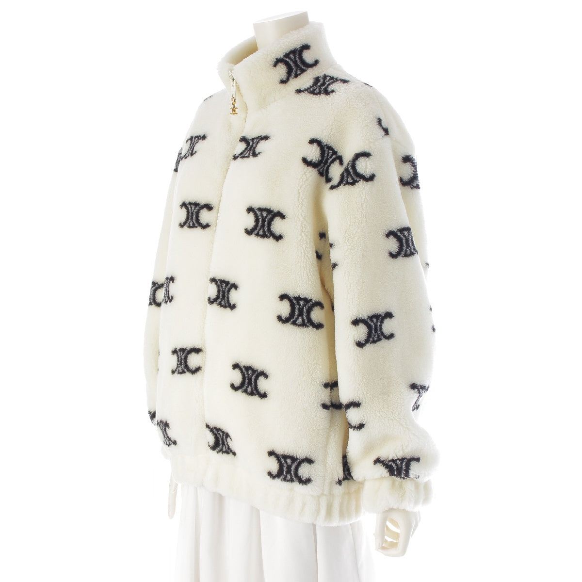 CELINE wool Triomphe Eco Fur Blouson Zip jacket 2Y983389U white S