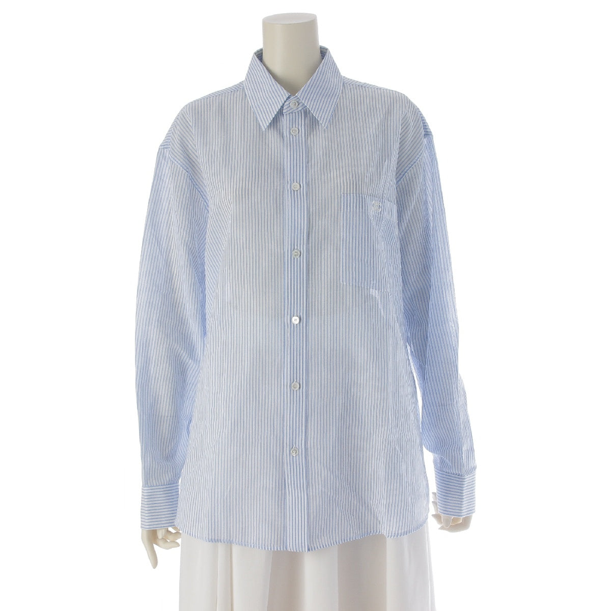 CELINE 24FW cotton Triomphe Embroidery Stripe Oversized Long sleeve shirt tops 2C749831W Cree White Blue 38