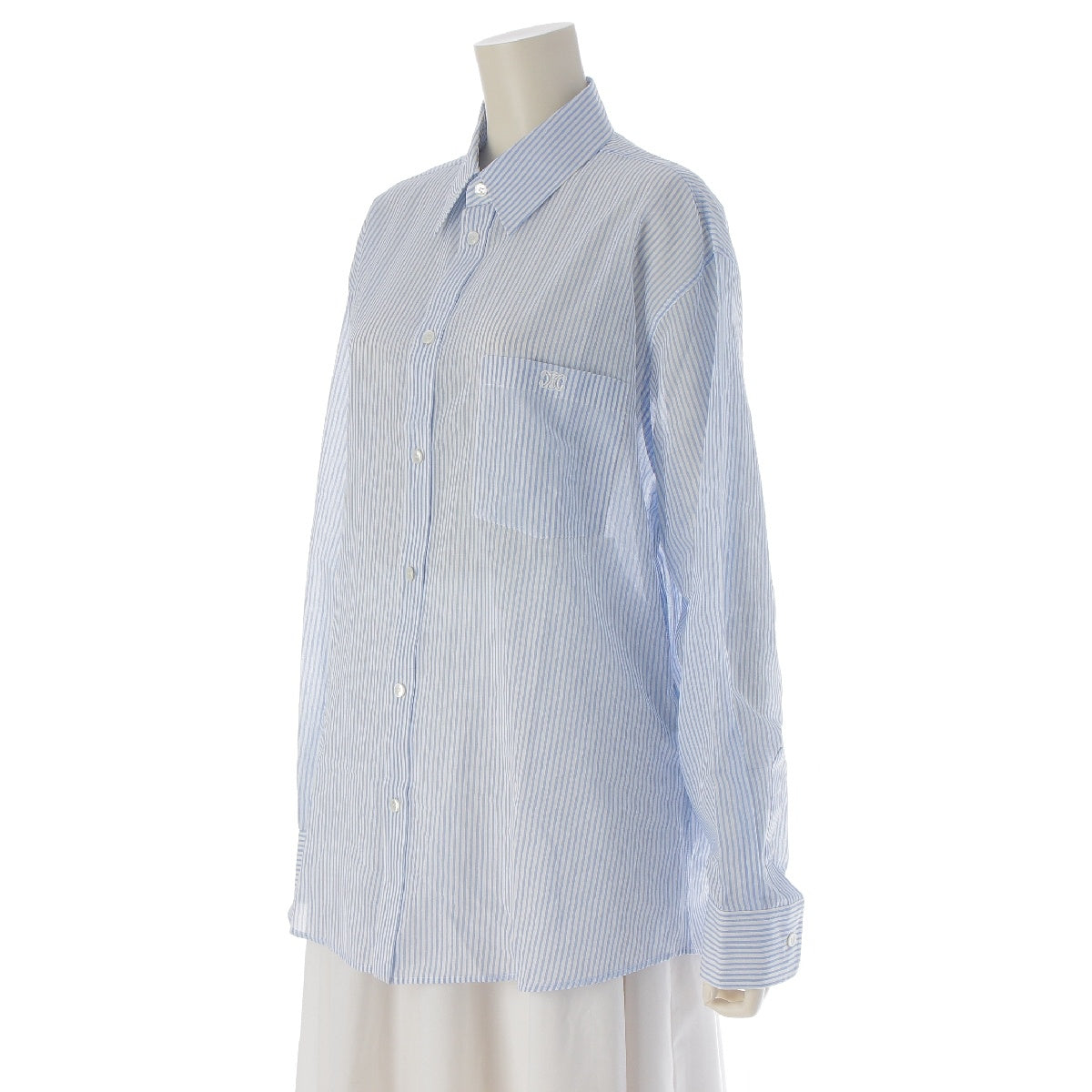 CELINE 24FW cotton Triomphe Embroidery Stripe Oversized Long sleeve shirt tops 2C749831W Cree White Blue 38