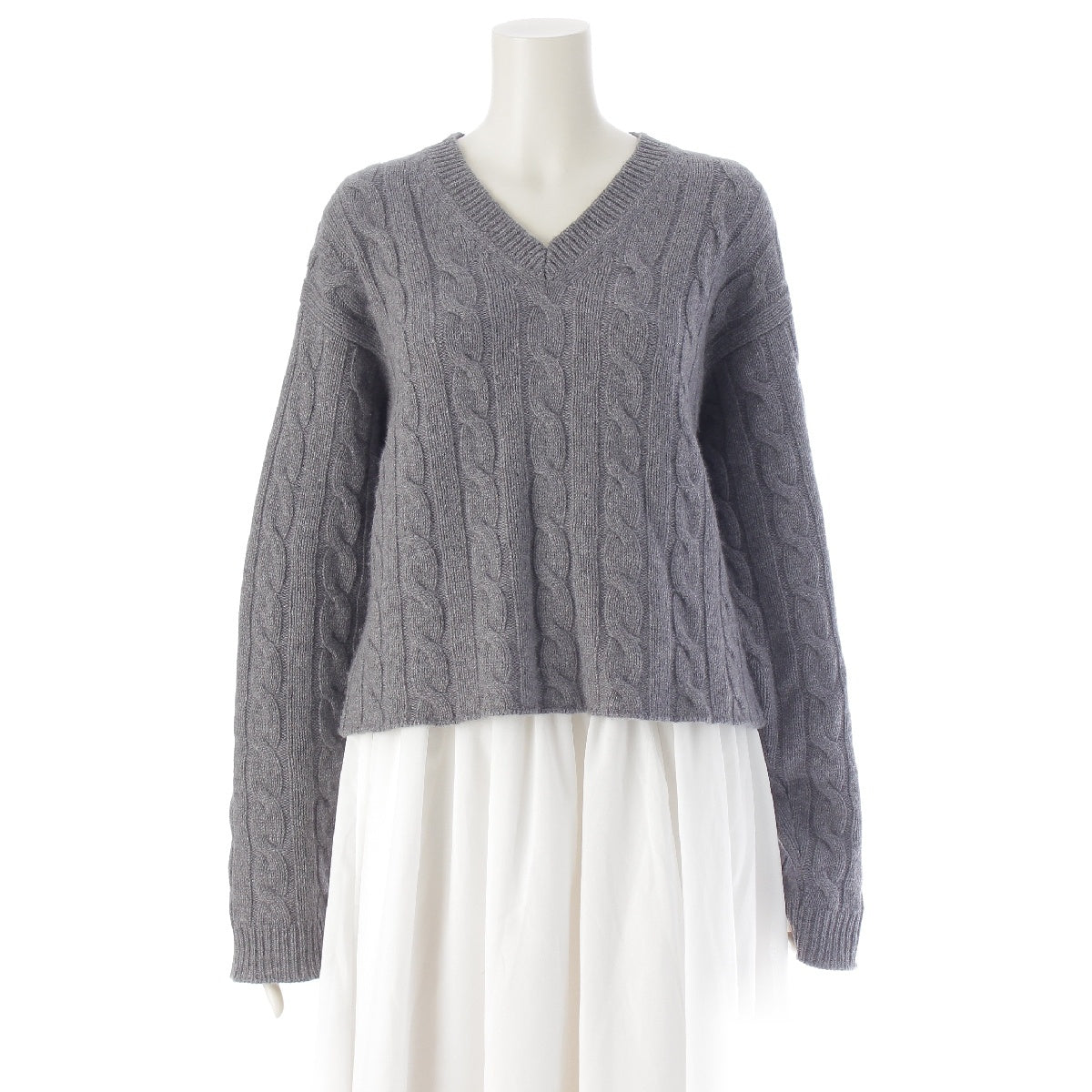 MIUMIU 23 years cashmere V-neck Long sleeves Cable Back logo Cropped length knit tops MML661 gray 40