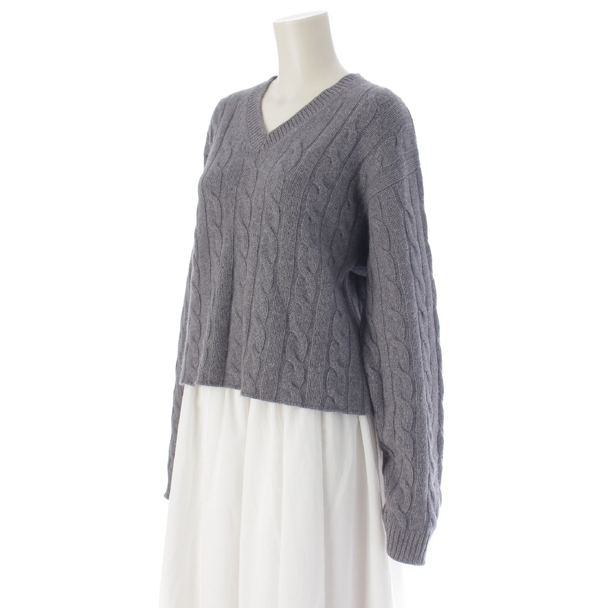 MIUMIU 23 years cashmere V-neck Long sleeves Cable Back logo Cropped length knit tops MML661 gray 40