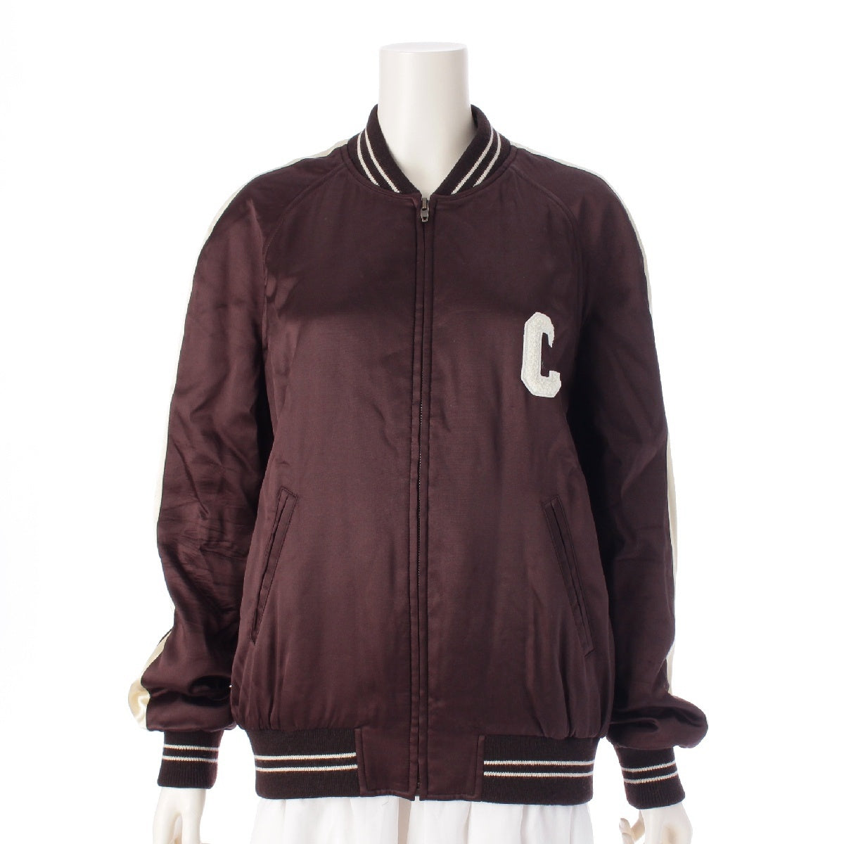 CELINE Edith Reman C logo souvenir teddy Jacket Blouson Stadium jacket 2V83G164I Brown 34