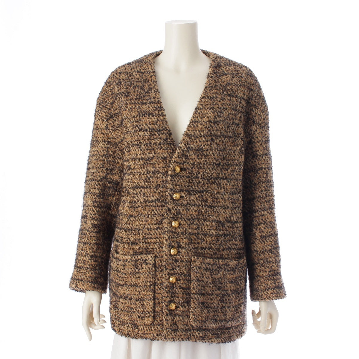 CELINE 22AW Edith Reman wool tweed Cardigan Neck Long Jacket Coat outer 2V39J576R Brown 34