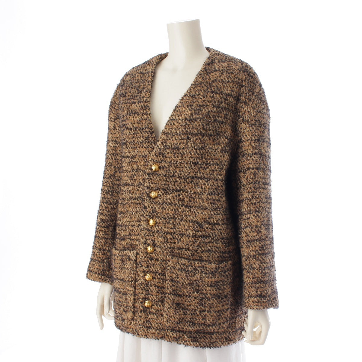 CELINE 22AW Edith Reman wool tweed Cardigan Neck Long Jacket Coat outer 2V39J576R Brown 34