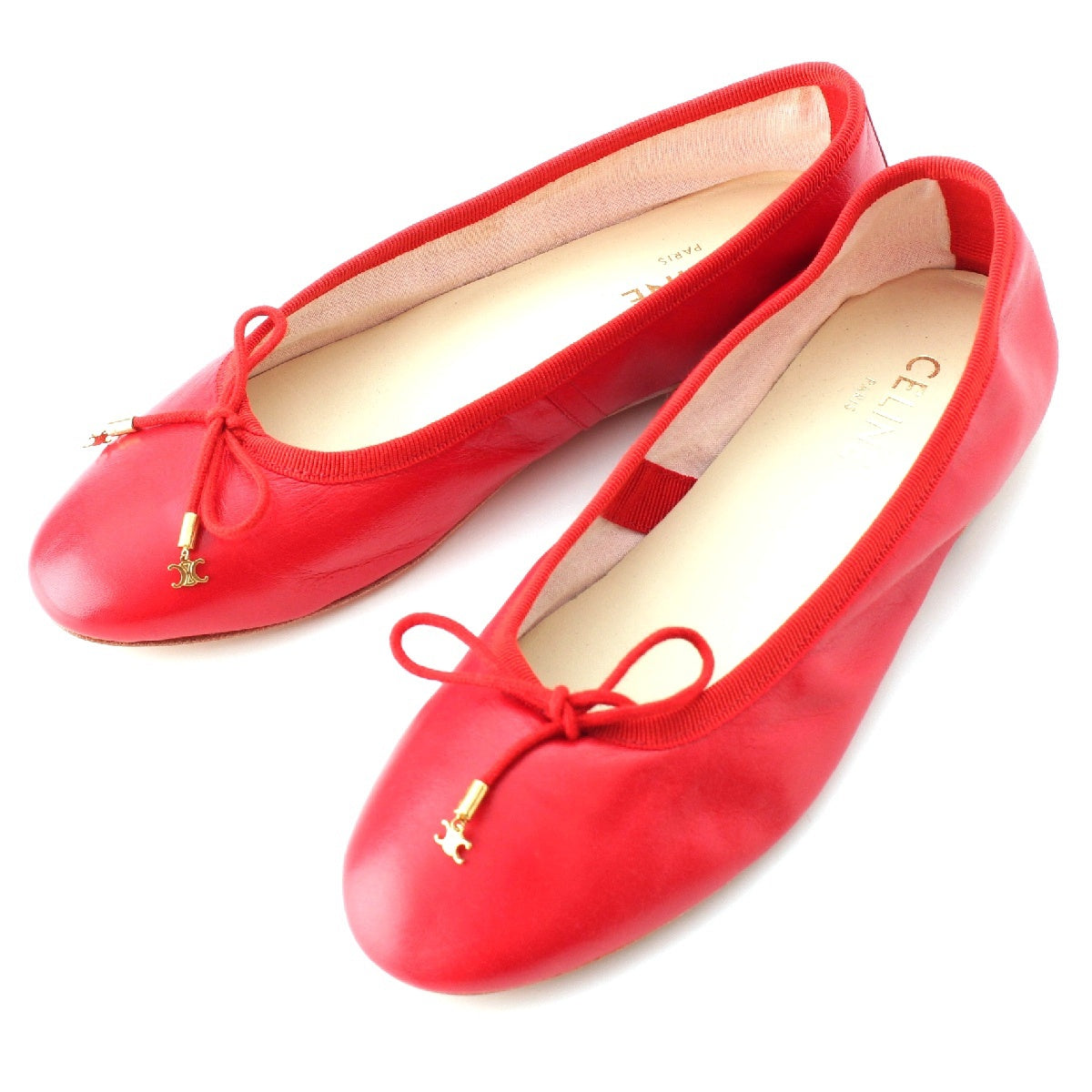 CELINE Edith Reman leather Triomphe Ballerina Flats pumps shoes Red 36