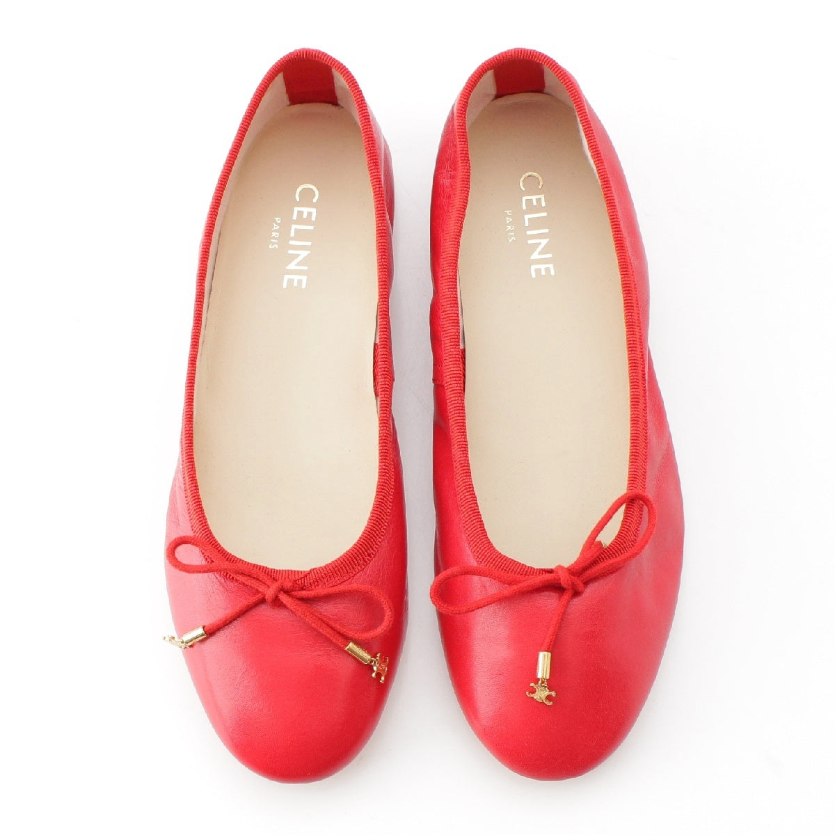 CELINE Edith Reman leather Triomphe Ballerina Flats pumps shoes Red 36