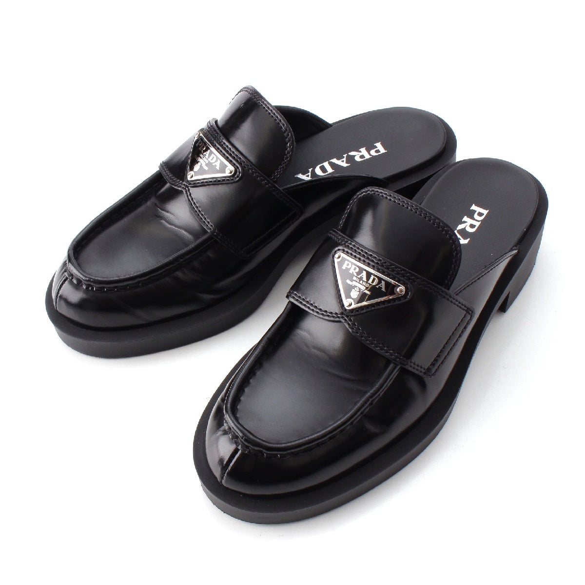 PRADA Brushed leather Triangle logo Mule 2S2963 black 34 2/1