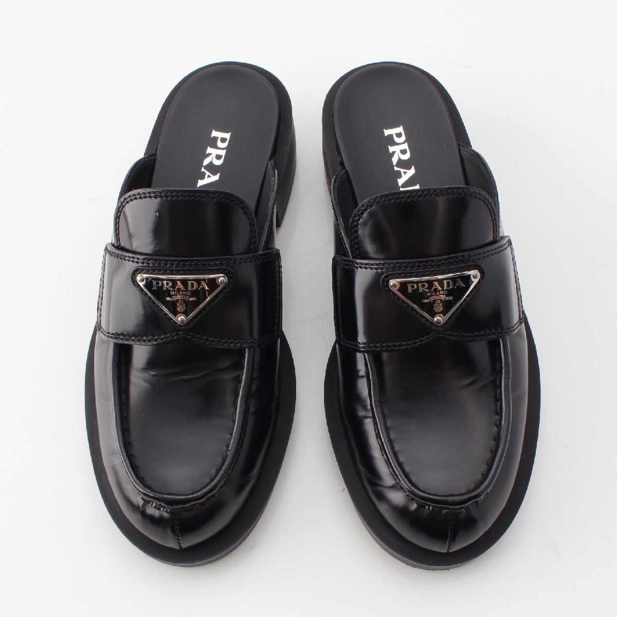 PRADA Brushed leather Triangle logo Mule 2S2963 black 34 2/1