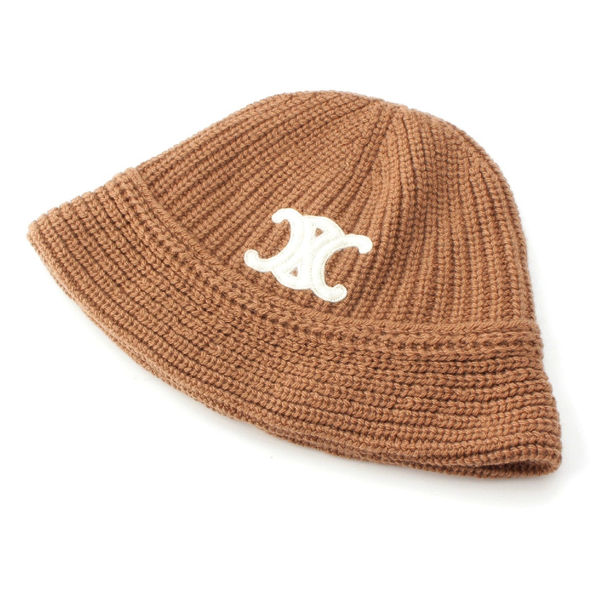 CELINE Edith Reman cashmere Triomphe Crochet Logo Beanie Knit cap hat 2A80T384D Brown