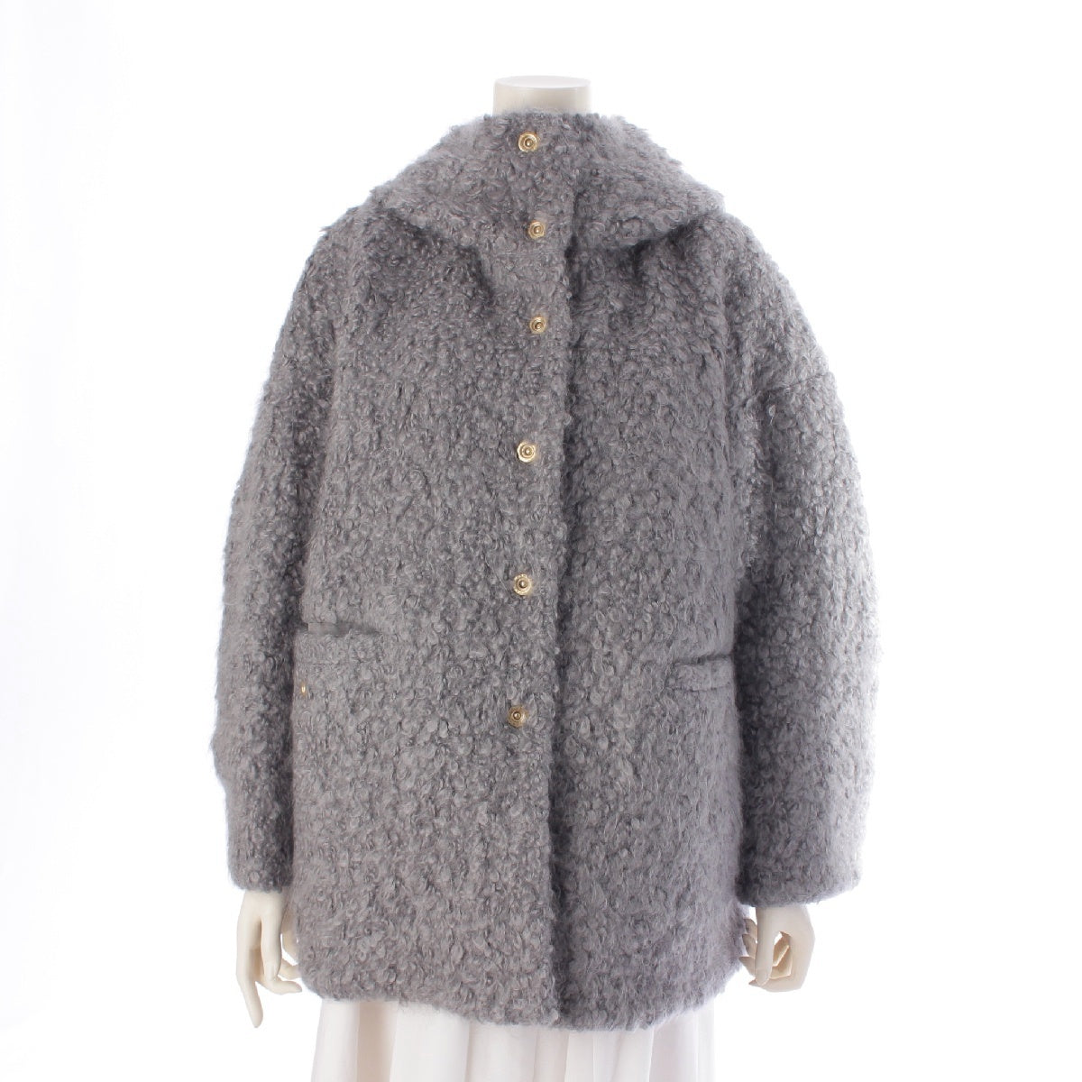 Drawer 21AW wool mohair Boucle boa quilted lining hood coat Big Silhouette Outerwear 6525-299-0805 gray 36