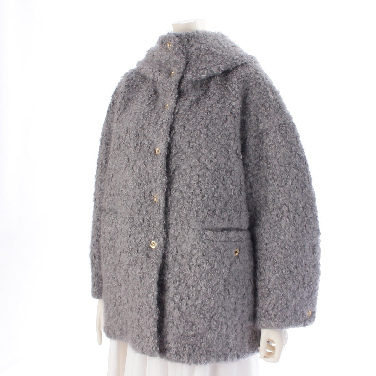 Drawer 21AW wool mohair Boucle boa quilted lining hood coat Big Silhouette Outerwear 6525-299-0805 gray 36