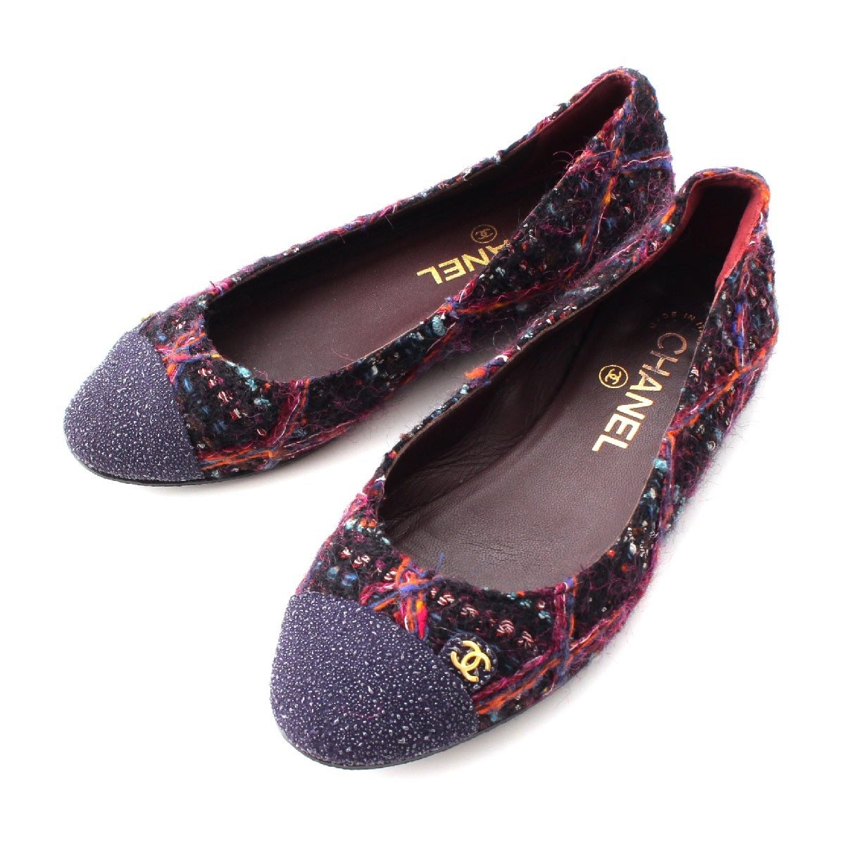 CHANEL 13A tweed COCO Mark Ballerina Flats pumps shoes G02819 multicolor 35