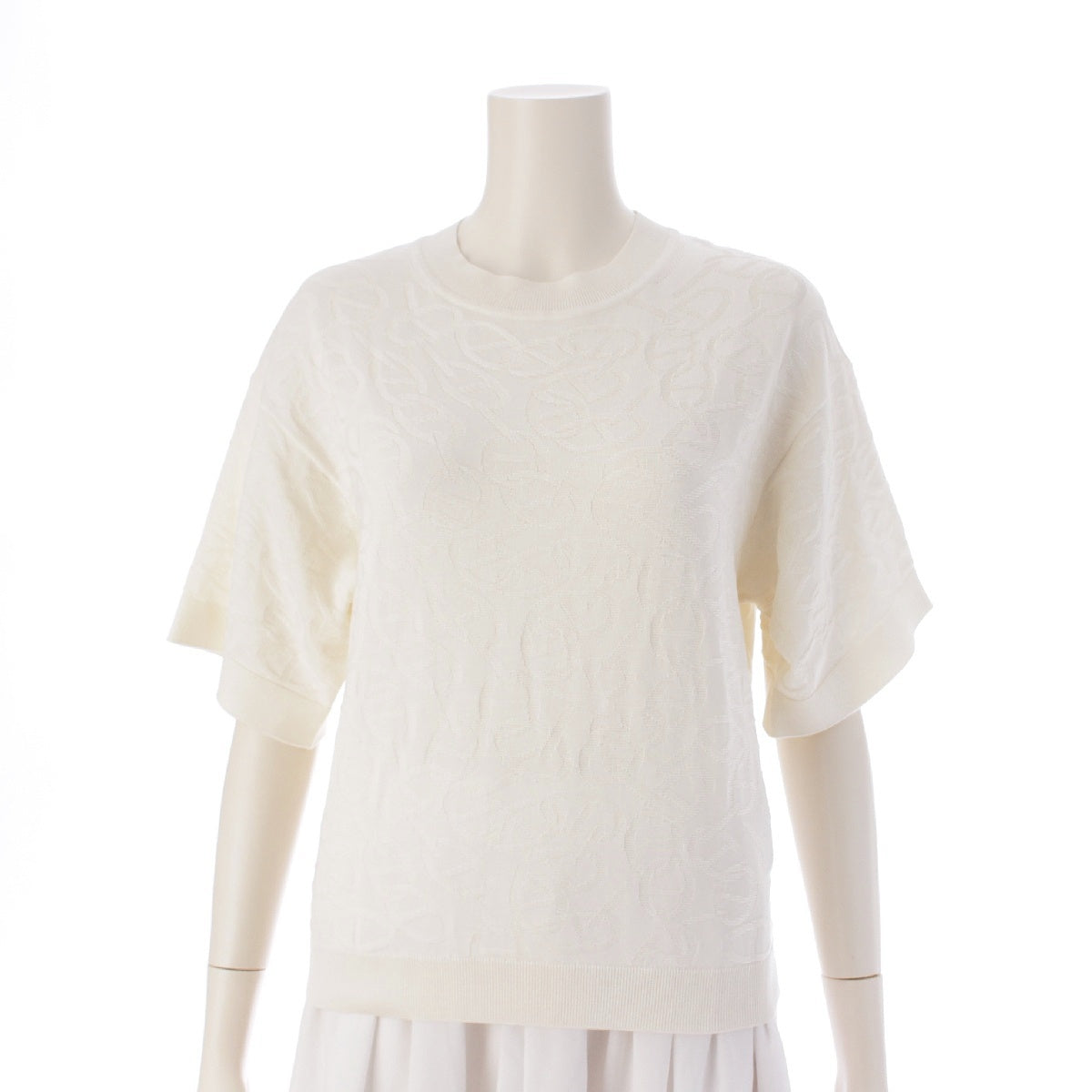 HERMES Naoussa silk cotton Chaine d'Ancre Short Sleeve knit tops 4E2649DC white 34