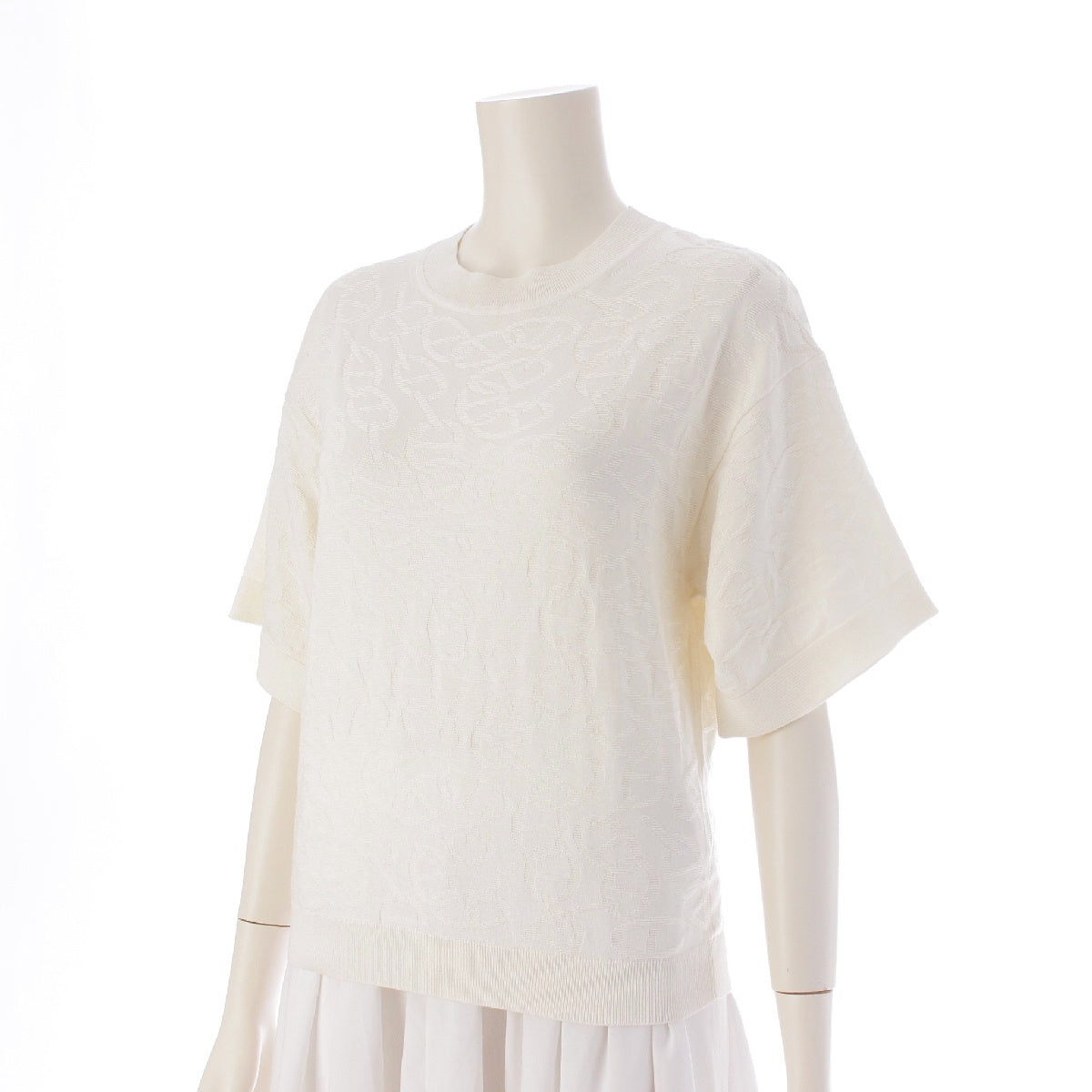 HERMES Naoussa silk cotton Chaine d'Ancre Short Sleeve knit tops 4E2649DC white 34