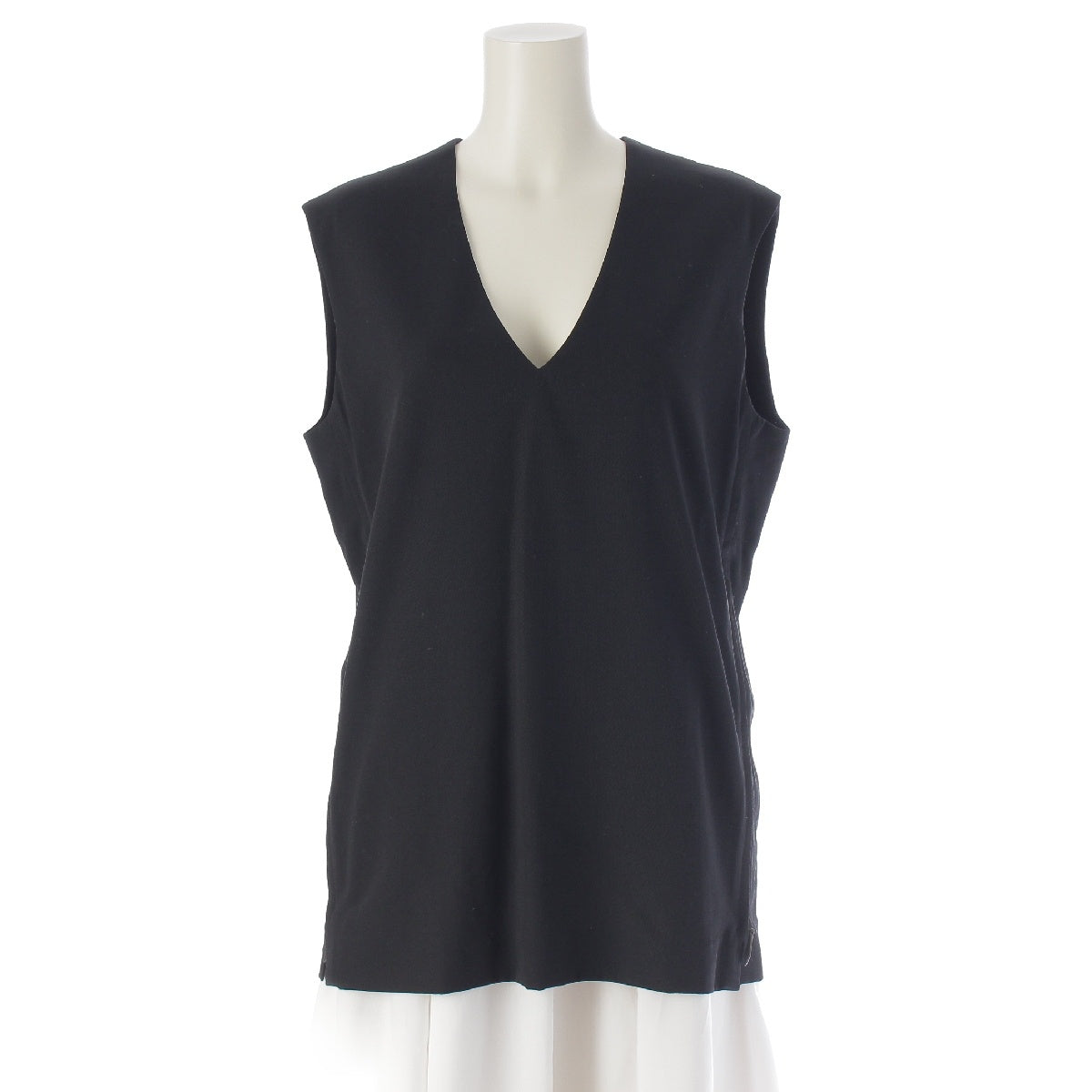 HERMES Margiela period Silk wool V-neck Side zip Sleeveless Cut Vests Tops Blouses black 40