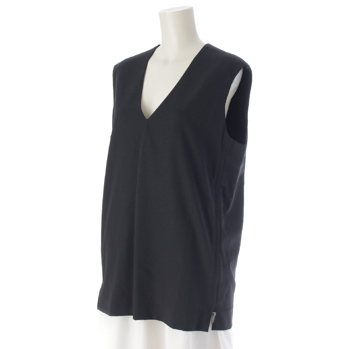 HERMES Margiela period Silk wool V-neck Side zip Sleeveless Cut Vests Tops Blouses black 40