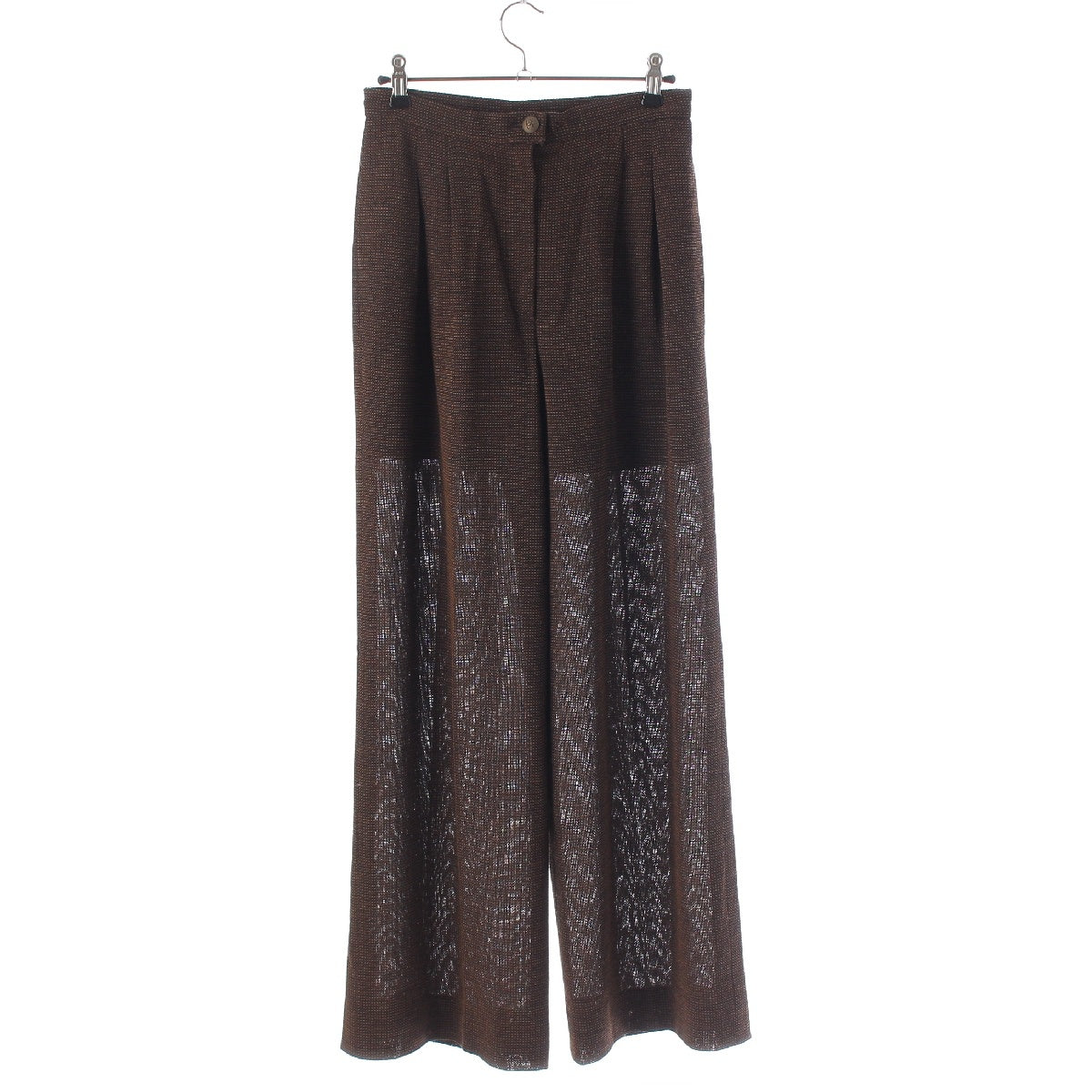 CHANEL 97A wool linen Tweed Pattern COCO Mark Button Pants Bottoms P09177 Brown 36