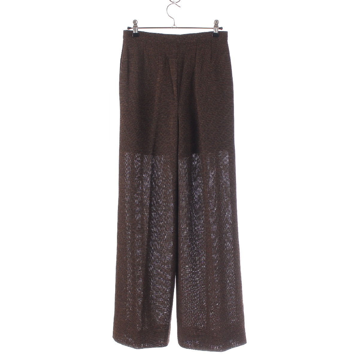 CHANEL 97A wool linen Tweed Pattern COCO Mark Button Pants Bottoms P09177 Brown 36