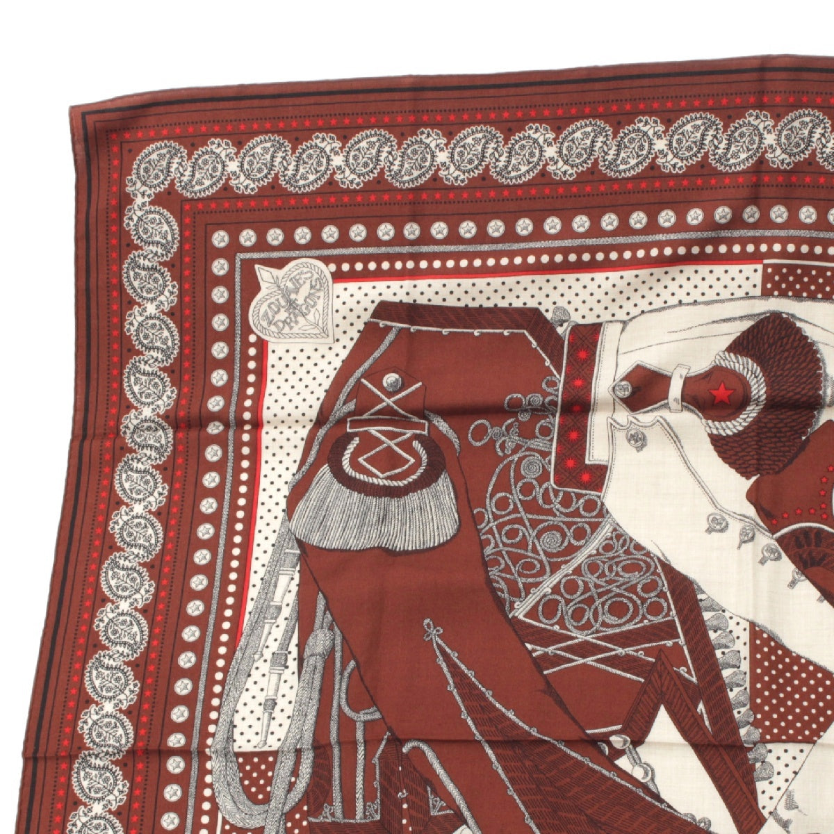 HERMES Caléjean 140 Cashmere Silk Cashmere Zouaves and Dragons Large scarf Stall shawl Brown