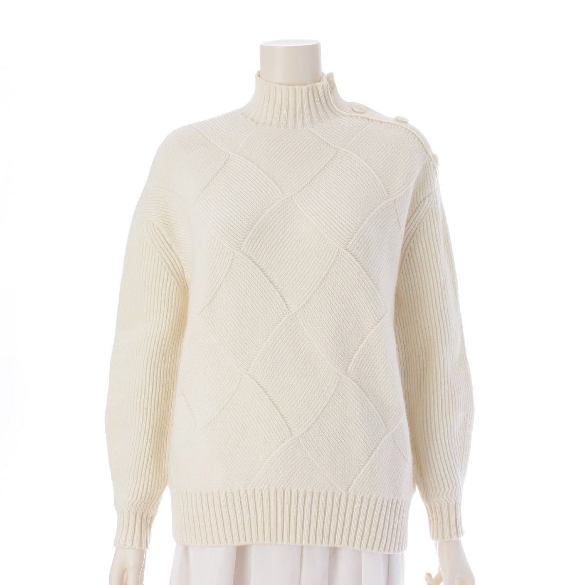 Drawer Cashmere Wool 7G rib stitch shoulder button turtleneck sweater Knit Top 6513-199-1110 white 1