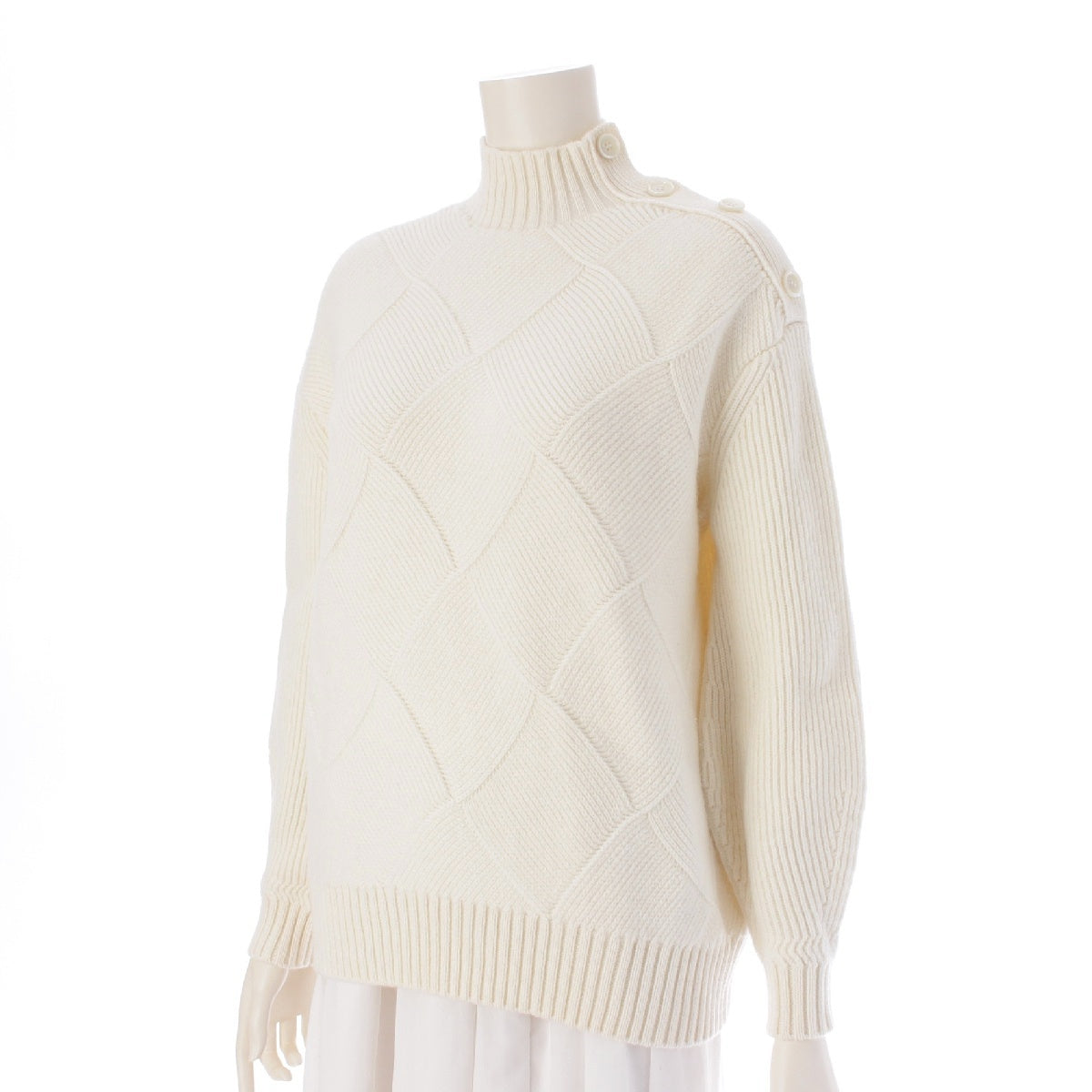 Drawer Cashmere Wool 7G rib stitch shoulder button turtleneck sweater Knit Top 6513-199-1110 white 1