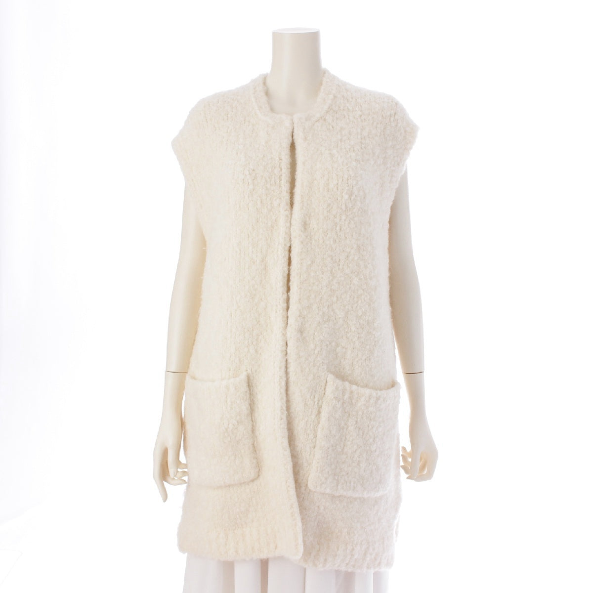 Drawer wool alpaca Mohair knit long gilet Best top cardigan 6515-199-0591 white