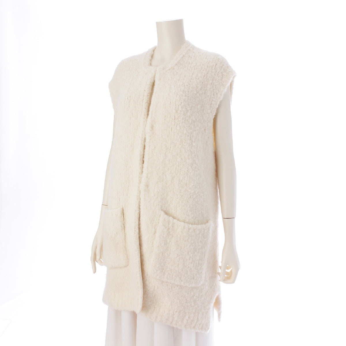 Drawer wool alpaca Mohair knit long gilet Best top cardigan 6515-199-0591 white