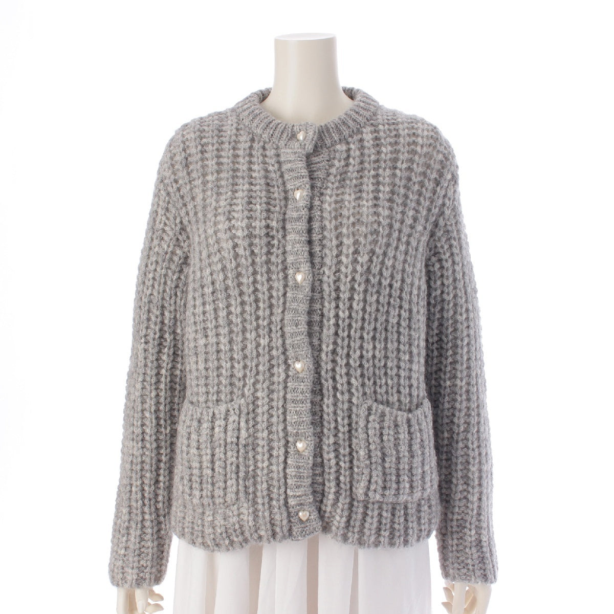 SEVEN TEN by miho kawahito wool mohair Heart F pearl button knit cardigan Sweater tops 7A209 gray M