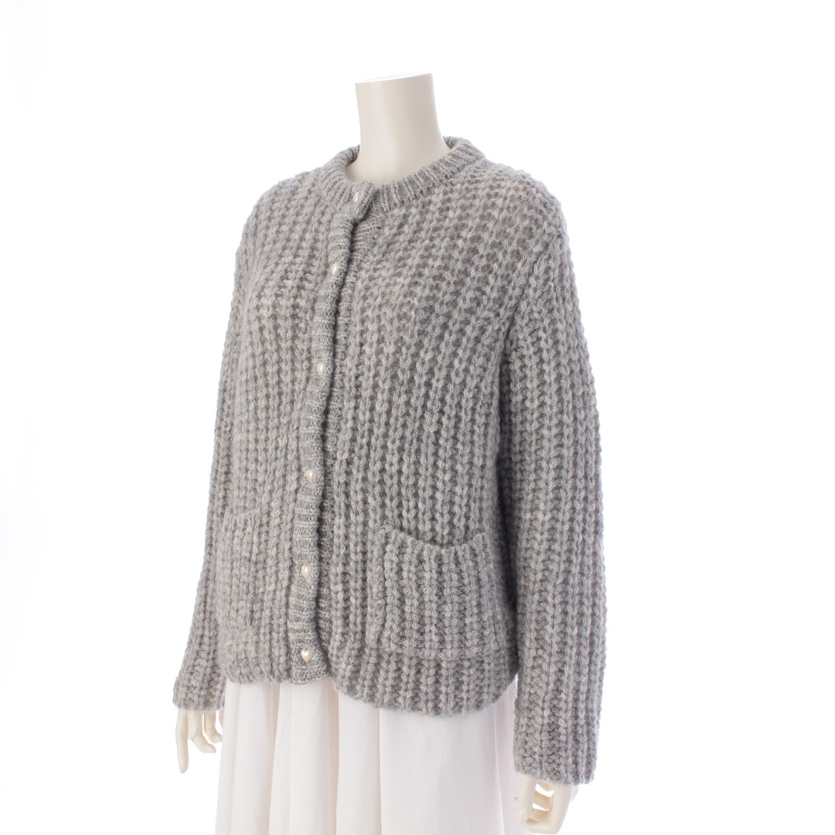 SEVEN TEN by miho kawahito wool mohair Heart F pearl button knit cardigan Sweater tops 7A209 gray M