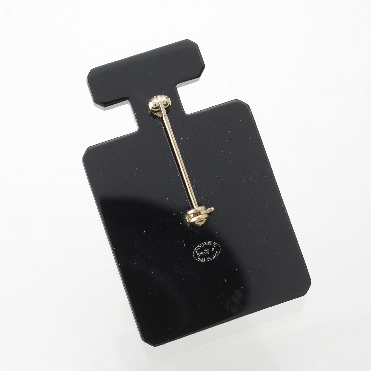 CHANEL 18B plastic Perfume Case Bottle Brooch Pearl COCO Mark Brooch Black White