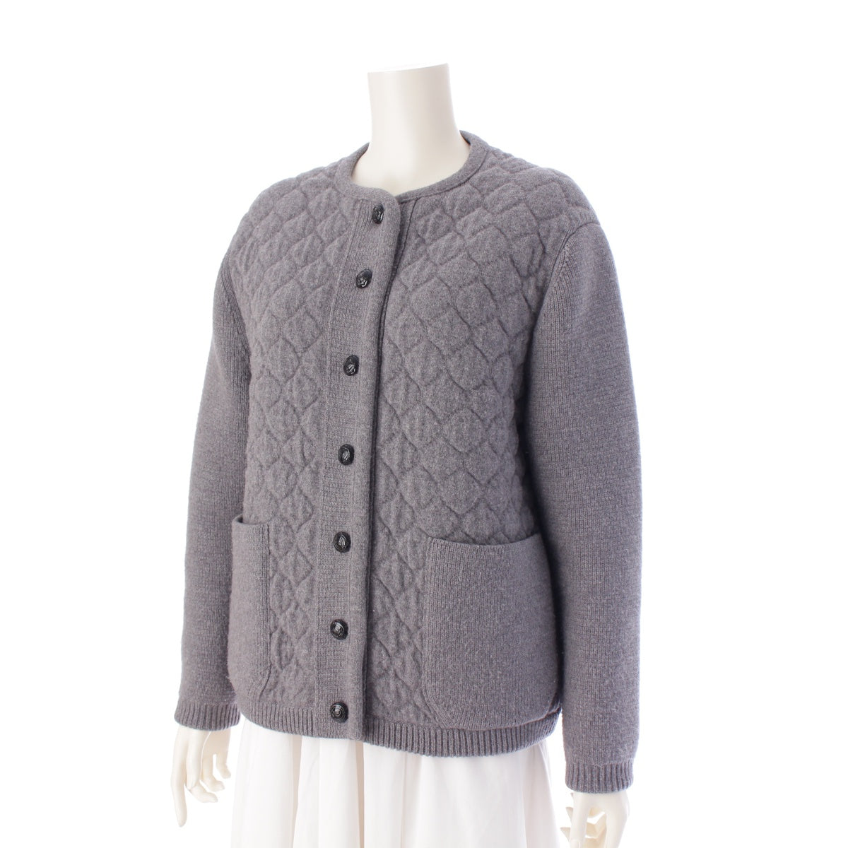 Drawer 20AW wool cashmere Quilting Knit cardigan Jacket tops 6515-299-0457 gray