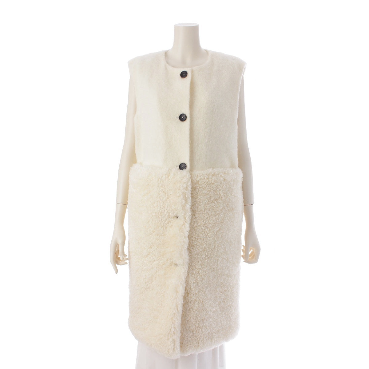 Gypsophila 23 years Teddy Wool mohair Boa Long Gilet Best Coat outer GPKW-603 white FREE