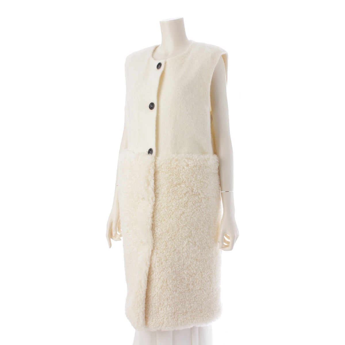 Gypsophila 23 years Teddy Wool mohair Boa Long Gilet Best Coat outer GPKW-603 white FREE