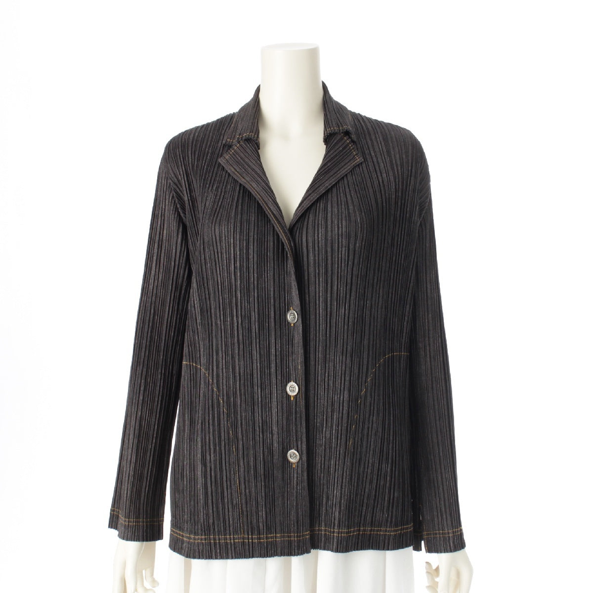 PLEATS PLEASE ISSEY  denim transfer tailored jacket Shirt tops PP75-JD022 black indigo 3