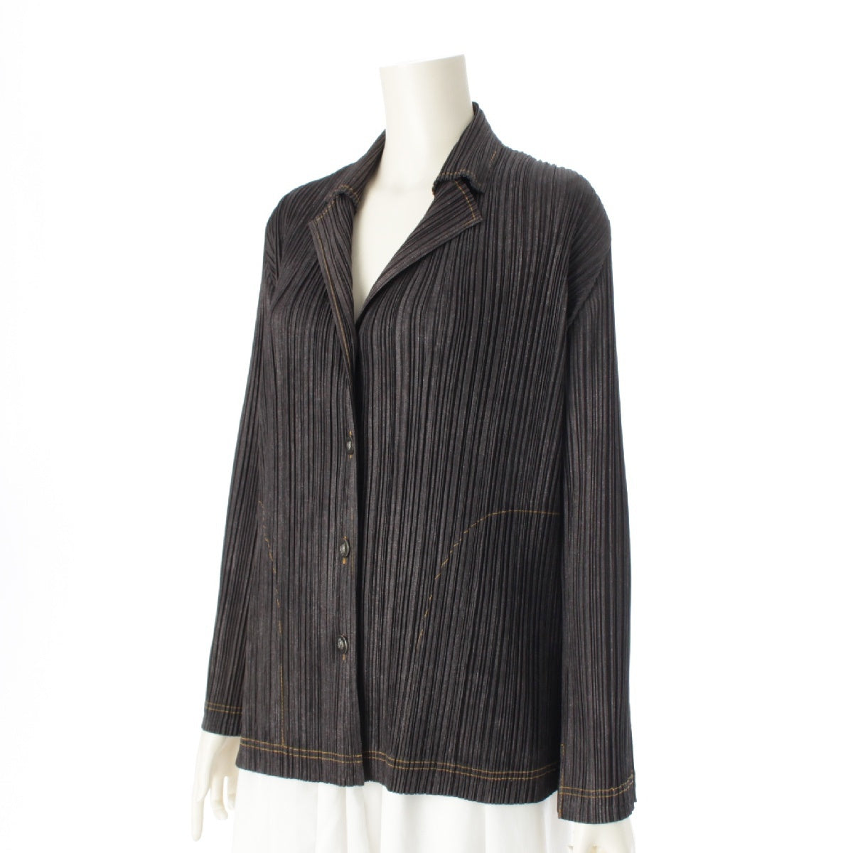 PLEATS PLEASE ISSEY  denim transfer tailored jacket Shirt tops PP75-JD022 black indigo 3