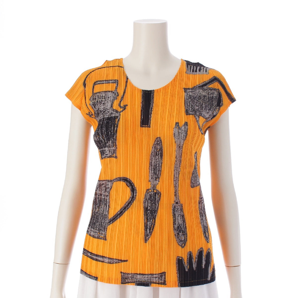 PLEATS PLEASE ISSEY  All-over print French sleeve Round neck Short sleeve Cut T-shirt tops PP43-FK322 Orange 3