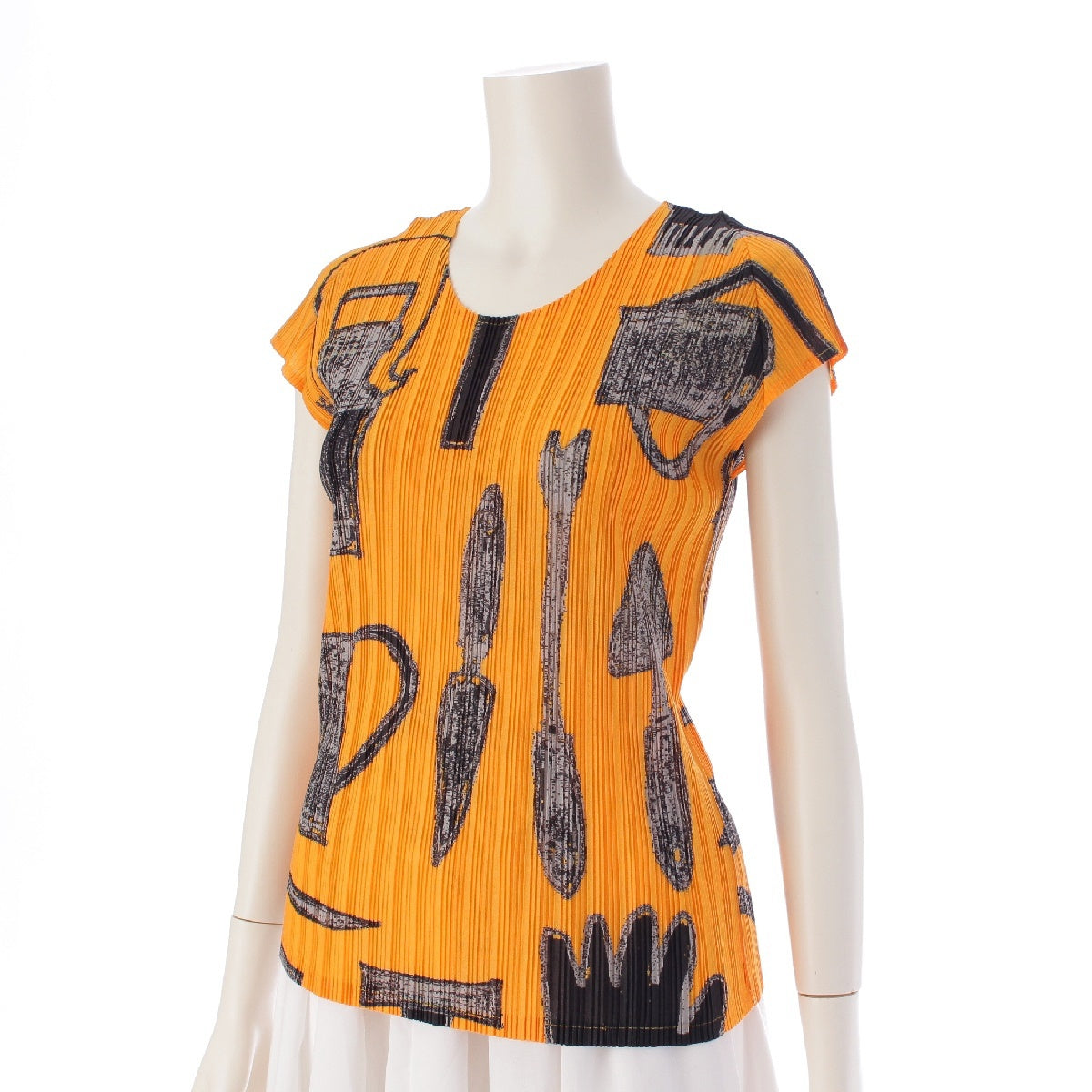 PLEATS PLEASE ISSEY  All-over print French sleeve Round neck Short sleeve Cut T-shirt tops PP43-FK322 Orange 3