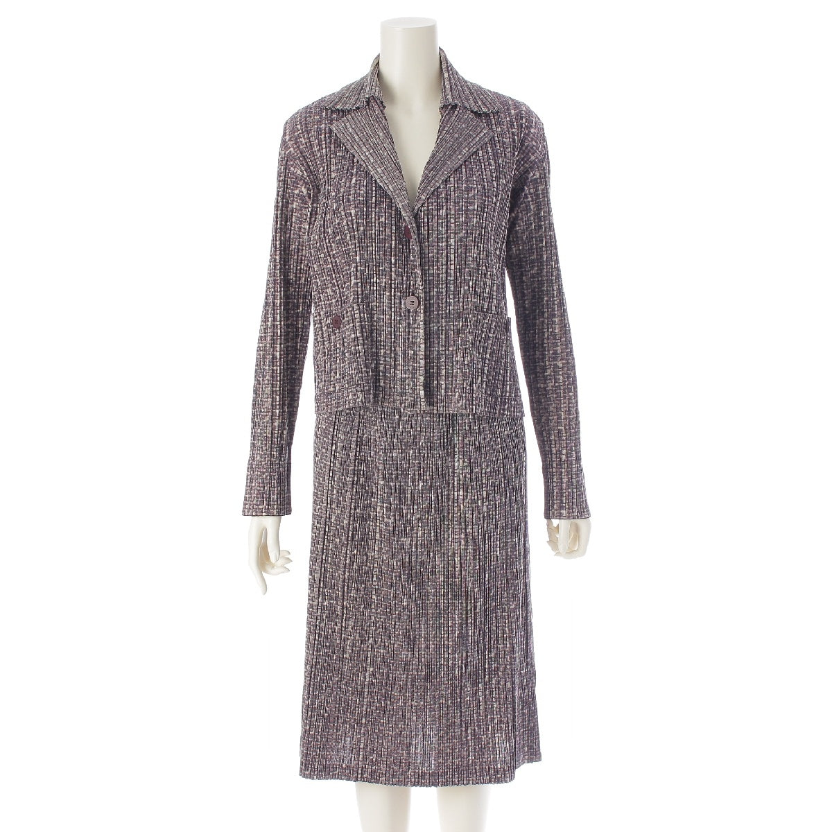 PLEATS PLEASE ISSEY  Cotton blend Tweed-style all-over Pattern jacket Skirt setup PP93-JD473/PP93-JG477 multicolor 4