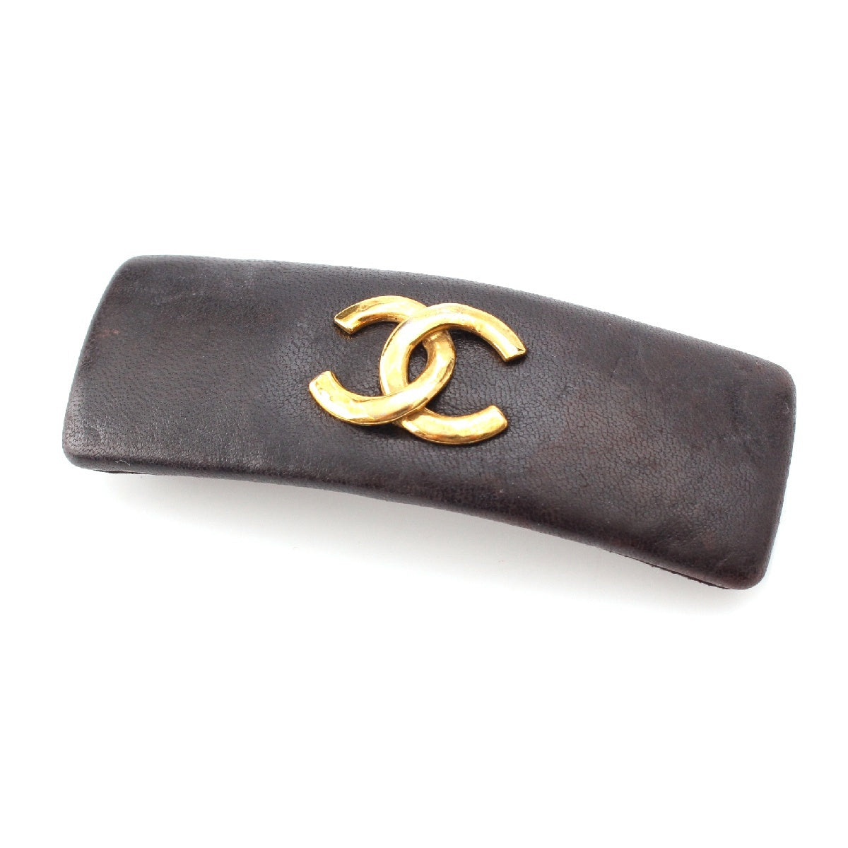 CHANEL leather COCO Mark Valletta hair accessory pin black