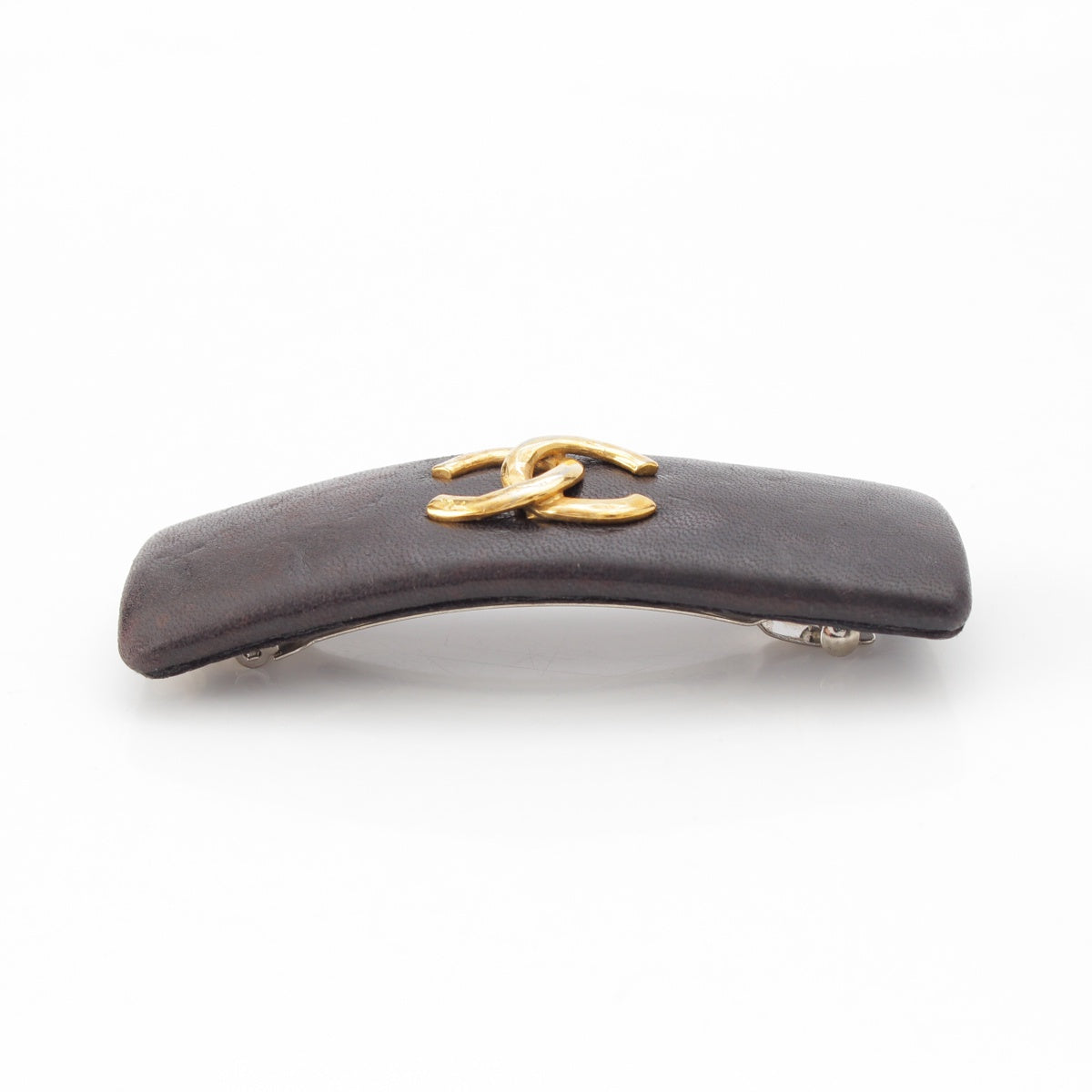 CHANEL leather COCO Mark Valletta hair accessory pin black