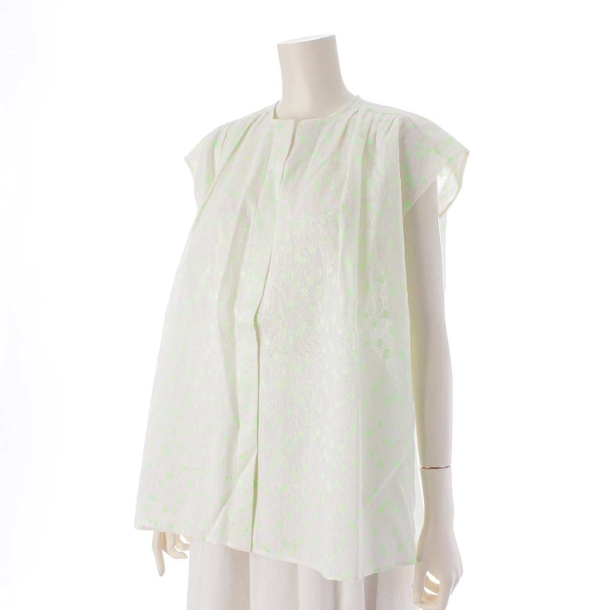 Drawer 22Stainless Steel linen Neon dot sleeveless blouse tops 6521-299-0980 White light green 36