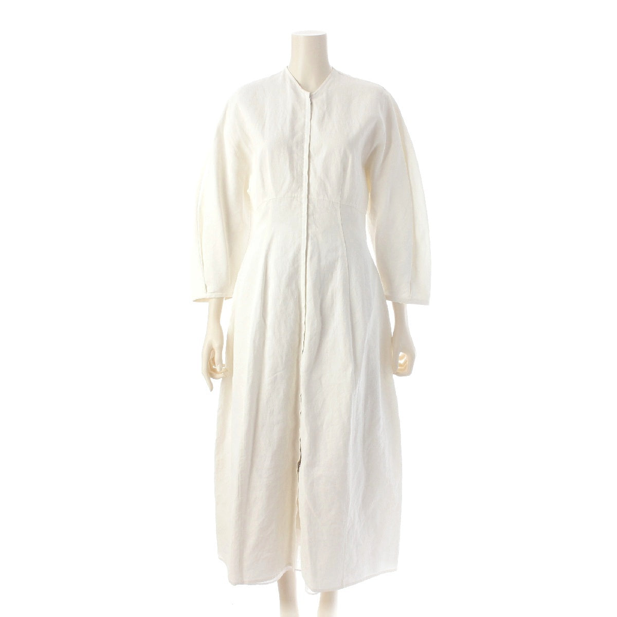 JIL SANDER linen Front zip, 3/4 sleeves, long length, A-line one piece Ivory 32