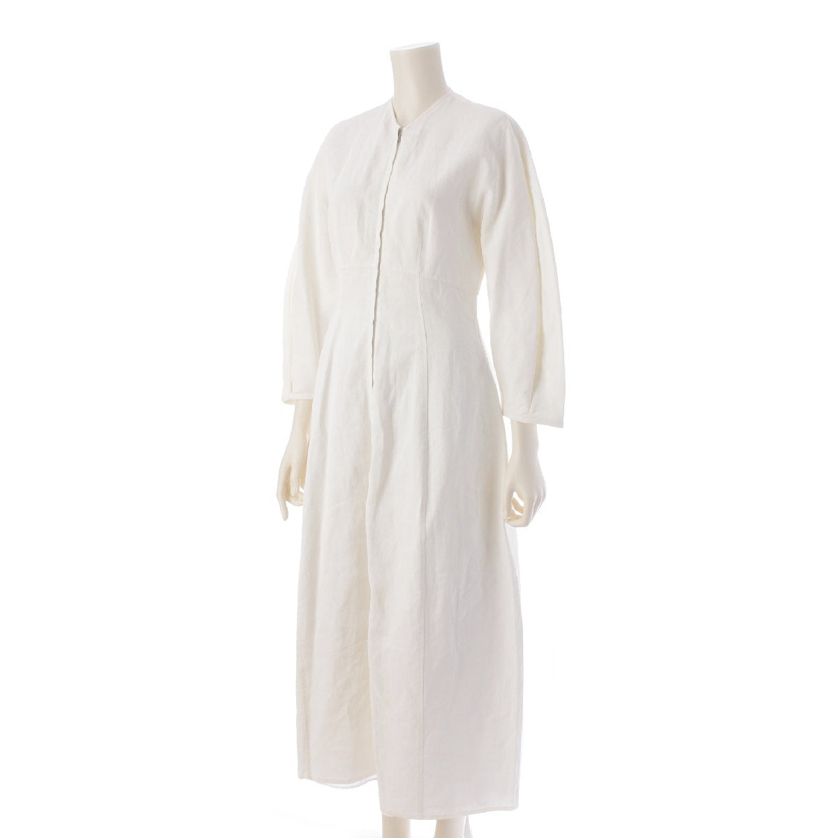 JIL SANDER linen Front zip, 3/4 sleeves, long length, A-line one piece Ivory 32